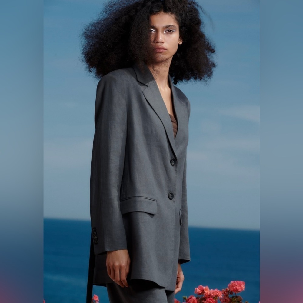 ZARA New Gray Linen Blend Belted Lapel Collar Long Sleeves Blazer Size S 2753129 - Picture 7 of 17